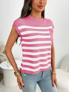 Striped Mock Neck Cap Sleeve Knit Top-Tops-Krush Kandy, Women's Online Fashion Boutique Located in Phoenix, Arizona (Scottsdale Area)