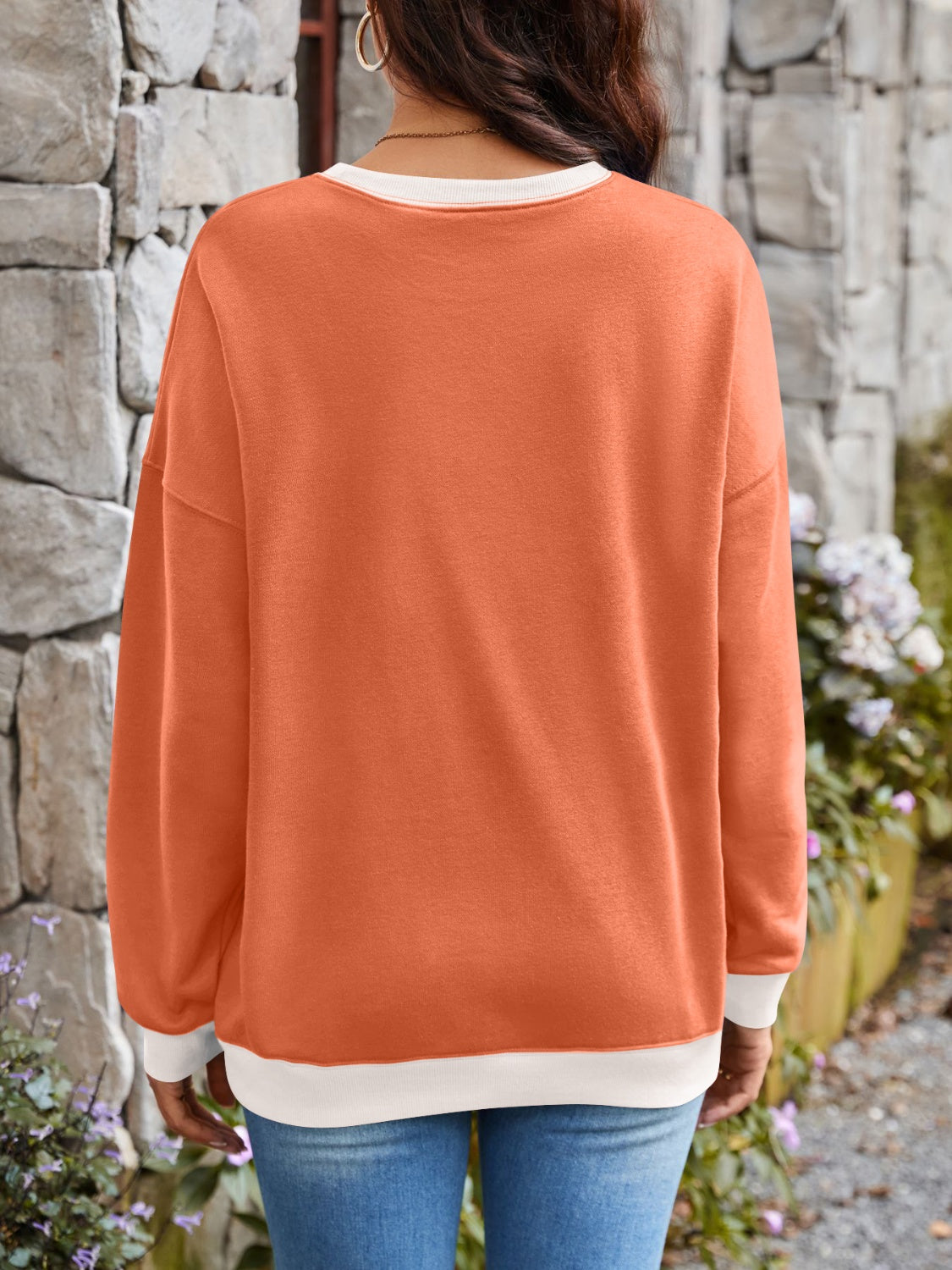 Lovelet Contrast Round Neck Long Sleeve Sweatshirt-Krush Kandy, Women's Online Fashion Boutique Located in Phoenix, Arizona (Scottsdale Area)