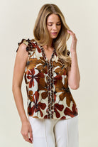Floral Satin Ruffle V-Neck Blouse-Tops-Krush Kandy, Women's Online Fashion Boutique Located in Phoenix, Arizona (Scottsdale Area)
