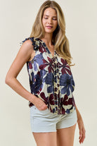 Floral Satin Ruffle V-Neck Blouse-Tops-Krush Kandy, Women's Online Fashion Boutique Located in Phoenix, Arizona (Scottsdale Area)