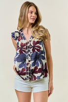Floral Satin Ruffle V-Neck Blouse-Tops-Krush Kandy, Women's Online Fashion Boutique Located in Phoenix, Arizona (Scottsdale Area)