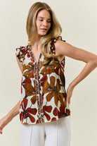 Floral Satin Ruffle V-Neck Blouse-Tops-Krush Kandy, Women's Online Fashion Boutique Located in Phoenix, Arizona (Scottsdale Area)