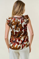 Floral Satin Ruffle V-Neck Blouse-Tops-Krush Kandy, Women's Online Fashion Boutique Located in Phoenix, Arizona (Scottsdale Area)