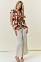 Floral Satin Ruffle V-Neck Blouse-Tops-Krush Kandy, Women's Online Fashion Boutique Located in Phoenix, Arizona (Scottsdale Area)