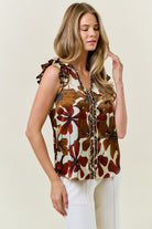 Floral Satin Ruffle V-Neck Blouse-Tops-Krush Kandy, Women's Online Fashion Boutique Located in Phoenix, Arizona (Scottsdale Area)