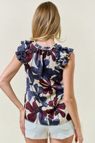 Floral Satin Ruffle V-Neck Blouse-Tops-Krush Kandy, Women's Online Fashion Boutique Located in Phoenix, Arizona (Scottsdale Area)