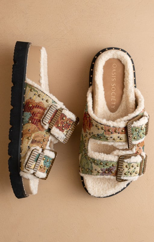 Studded Buckle Fleece-lined Slides-Sandals-Krush Kandy, Women's Online Fashion Boutique Located in Phoenix, Arizona (Scottsdale Area)