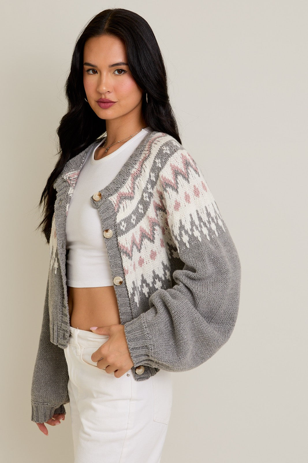 Frosted Peaks Jacquard Cardigan-Cardigans-Krush Kandy, Women's Online Fashion Boutique Located in Phoenix, Arizona (Scottsdale Area)