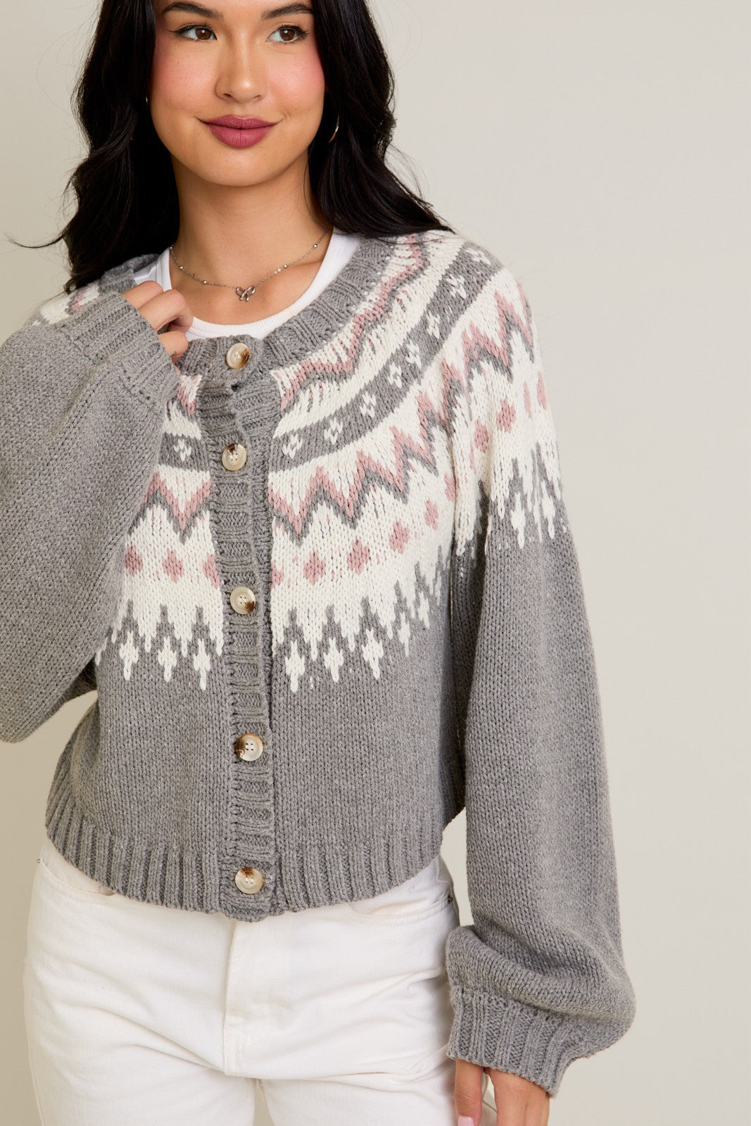 Frosted Peaks Jacquard Cardigan-Cardigans-Krush Kandy, Women's Online Fashion Boutique Located in Phoenix, Arizona (Scottsdale Area)