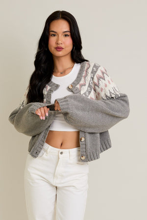 Frosted Peaks Jacquard Cardigan | Grey Pink Knit Sweater – Krush Kandy