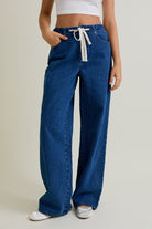 Weekend Ease Drawstring Wide-Leg Denim-Jeans-Krush Kandy, Women's Online Fashion Boutique Located in Phoenix, Arizona (Scottsdale Area)