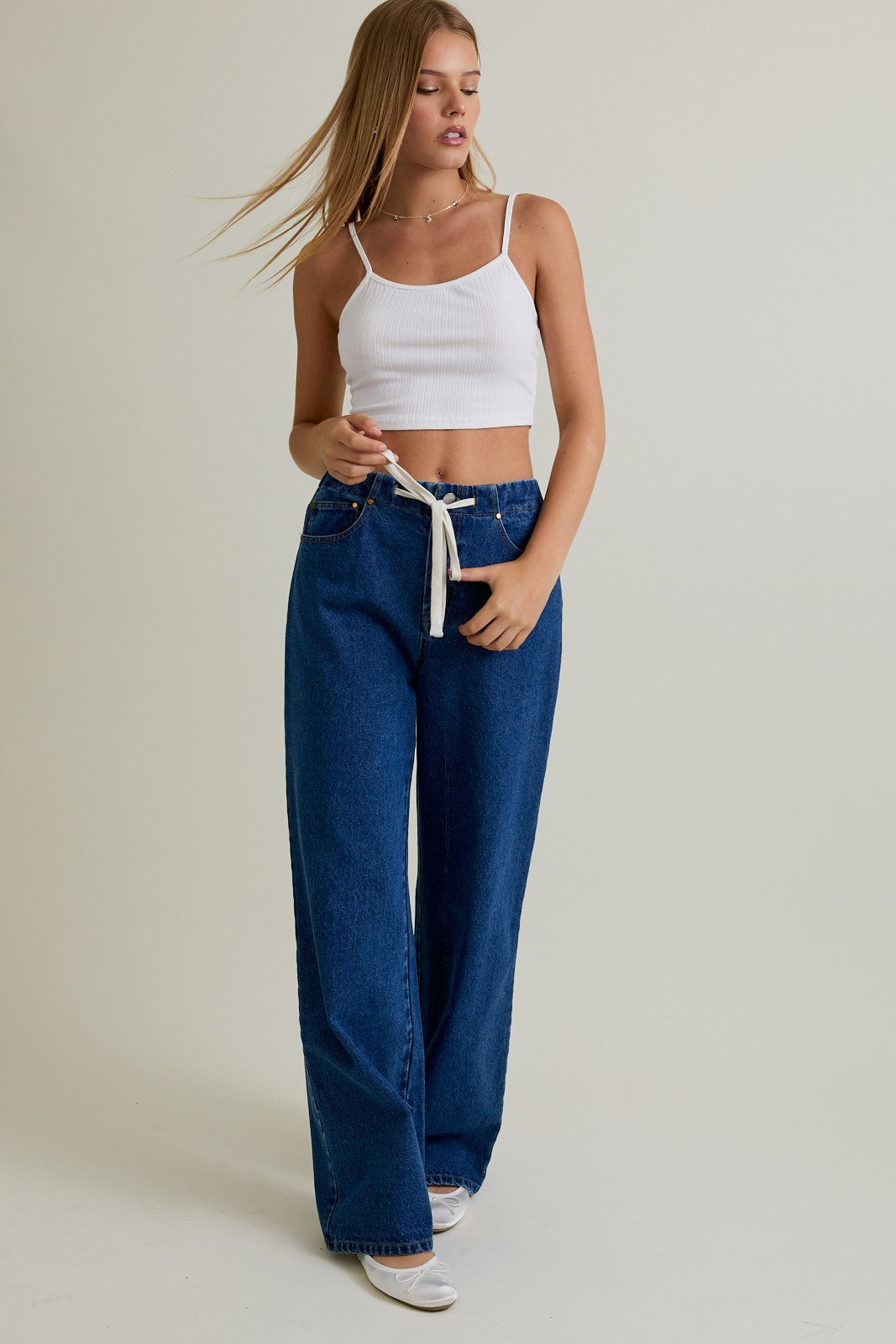 Weekend Ease Drawstring Wide-Leg Denim-Jeans-Krush Kandy, Women's Online Fashion Boutique Located in Phoenix, Arizona (Scottsdale Area)