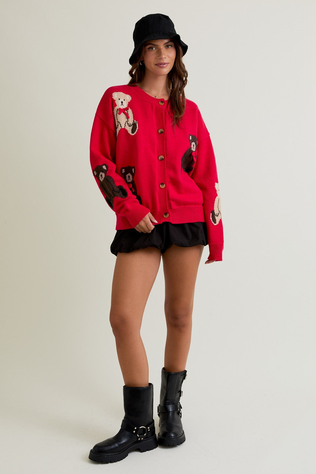 Teddy Time Red Knit Cardigan-Cardigans-Krush Kandy, Women's Online Fashion Boutique Located in Phoenix, Arizona (Scottsdale Area)