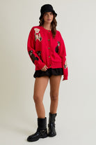 Teddy Time Red Knit Cardigan-Cardigans-Krush Kandy, Women's Online Fashion Boutique Located in Phoenix, Arizona (Scottsdale Area)