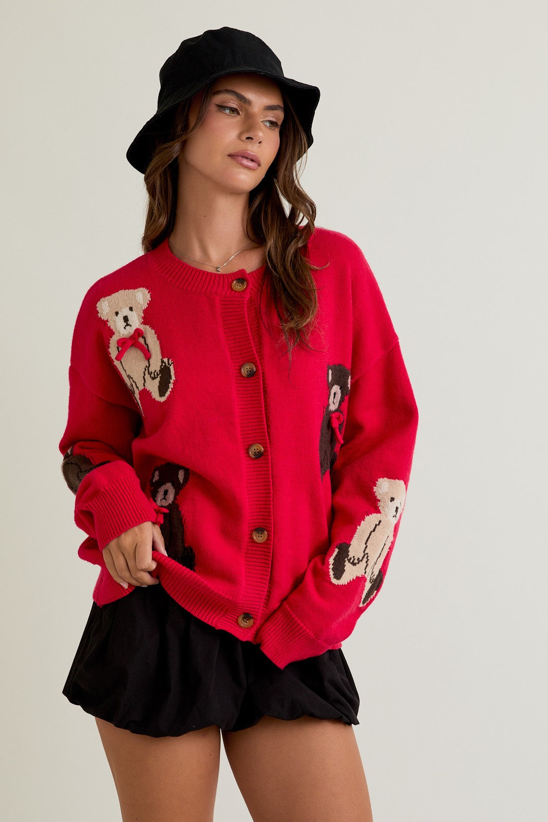 Teddy Time Red Knit Cardigan-Cardigans-Krush Kandy, Women's Online Fashion Boutique Located in Phoenix, Arizona (Scottsdale Area)