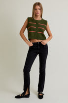 Olive & Rose Striped Sweater Vest-Sweater-Krush Kandy, Women's Online Fashion Boutique Located in Phoenix, Arizona (Scottsdale Area)