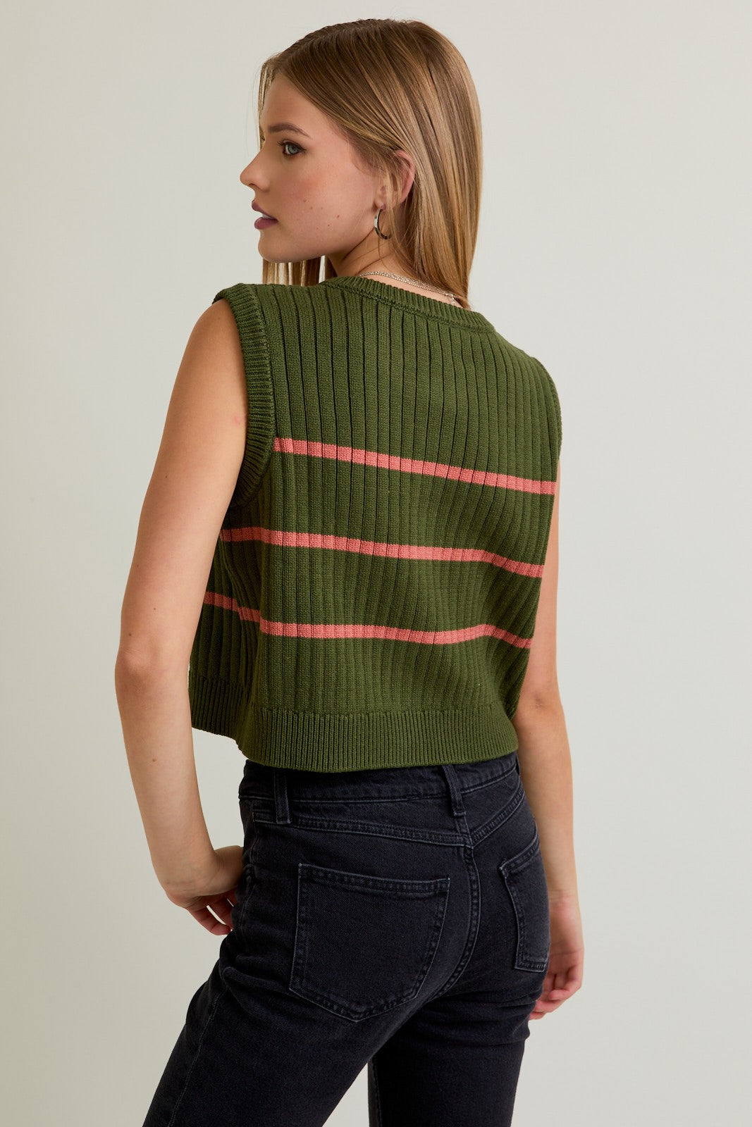 Olive & Rose Striped Sweater Vest-Sweater-Krush Kandy, Women's Online Fashion Boutique Located in Phoenix, Arizona (Scottsdale Area)