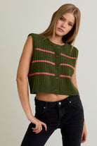 Olive & Rose Striped Sweater Vest-Sweater-Krush Kandy, Women's Online Fashion Boutique Located in Phoenix, Arizona (Scottsdale Area)