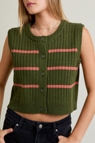 Olive & Rose Striped Sweater Vest-Sweater-Krush Kandy, Women's Online Fashion Boutique Located in Phoenix, Arizona (Scottsdale Area)