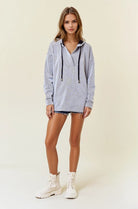 Stripe V-neckline Long Sleeve Hooded Sweatshirt-Sweatshirt-Krush Kandy, Women's Online Fashion Boutique Located in Phoenix, Arizona (Scottsdale Area)