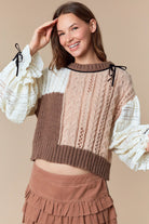 Chunky Knit Sweater with Contrasting Textured Sleeves-Sweaters-Krush Kandy, Women's Online Fashion Boutique Located in Phoenix, Arizona (Scottsdale Area)