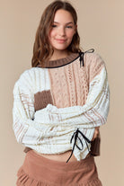 Chunky Knit Sweater with Contrasting Textured Sleeves-Sweaters-Krush Kandy, Women's Online Fashion Boutique Located in Phoenix, Arizona (Scottsdale Area)