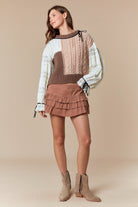 Chunky Knit Sweater with Contrasting Textured Sleeves-Sweaters-Krush Kandy, Women's Online Fashion Boutique Located in Phoenix, Arizona (Scottsdale Area)