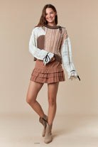Chunky Knit Sweater with Contrasting Textured Sleeves-Sweaters-Krush Kandy, Women's Online Fashion Boutique Located in Phoenix, Arizona (Scottsdale Area)