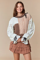 Chunky Knit Sweater with Contrasting Textured Sleeves-Sweaters-Krush Kandy, Women's Online Fashion Boutique Located in Phoenix, Arizona (Scottsdale Area)