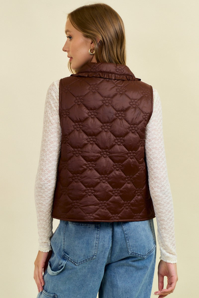 Ruffled Oversized Collar Quilted Tie-Front Vest-Vests-Krush Kandy, Women's Online Fashion Boutique Located in Phoenix, Arizona (Scottsdale Area)