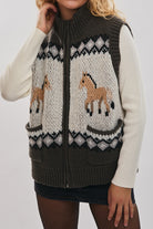 Frontier Charm Horse Knit Zip Vest-Vests-Krush Kandy, Women's Online Fashion Boutique Located in Phoenix, Arizona (Scottsdale Area)