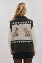 Frontier Charm Horse Knit Zip Vest-Vests-Krush Kandy, Women's Online Fashion Boutique Located in Phoenix, Arizona (Scottsdale Area)