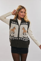 Frontier Charm Horse Knit Zip Vest-Vests-Krush Kandy, Women's Online Fashion Boutique Located in Phoenix, Arizona (Scottsdale Area)