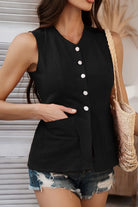 Devine Button Down V-Neck Sleeveless Top-Krush Kandy, Women's Online Fashion Boutique Located in Phoenix, Arizona (Scottsdale Area)