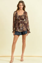 Smocked Bodice Paisley Top-Tops-Krush Kandy, Women's Online Fashion Boutique Located in Phoenix, Arizona (Scottsdale Area)