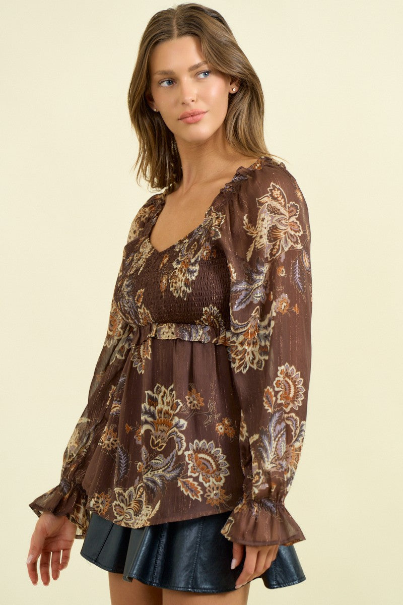 Smocked Bodice Paisley Top-Tops-Krush Kandy, Women's Online Fashion Boutique Located in Phoenix, Arizona (Scottsdale Area)