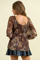 Smocked Bodice Paisley Top-Tops-Krush Kandy, Women's Online Fashion Boutique Located in Phoenix, Arizona (Scottsdale Area)