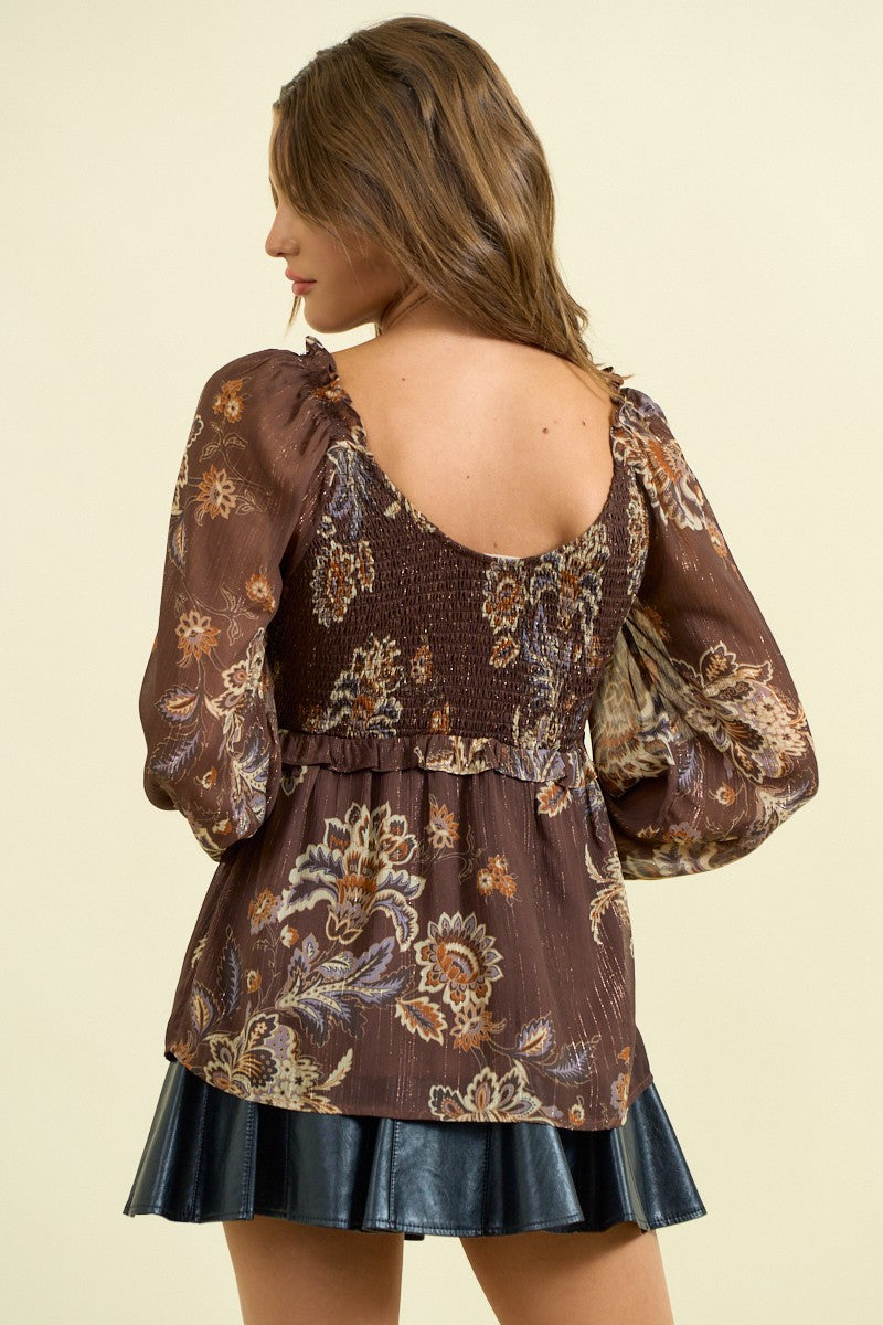 Smocked Bodice Paisley Top-Tops-Krush Kandy, Women's Online Fashion Boutique Located in Phoenix, Arizona (Scottsdale Area)
