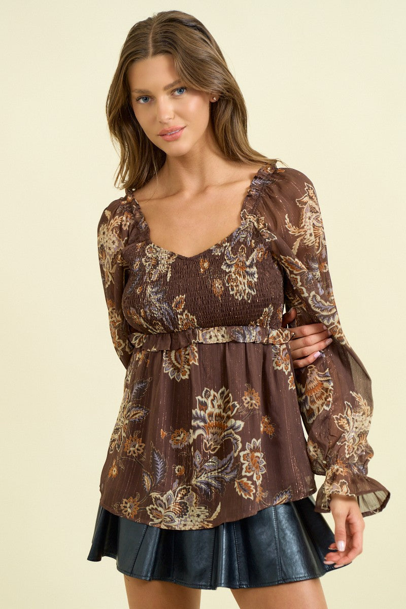 Smocked Bodice Paisley Top-Tops-Krush Kandy, Women's Online Fashion Boutique Located in Phoenix, Arizona (Scottsdale Area)