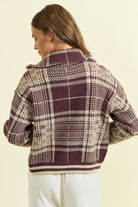 Plaid Knitted Two-Way Zip Sweater Jacket-Jackets-Krush Kandy, Women's Online Fashion Boutique Located in Phoenix, Arizona (Scottsdale Area)