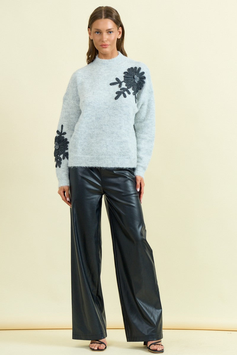 Floral Appliqué Mock Neck Sweater-Sweaters-Krush Kandy, Women's Online Fashion Boutique Located in Phoenix, Arizona (Scottsdale Area)