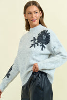 Floral Appliqué Mock Neck Sweater-Sweaters-Krush Kandy, Women's Online Fashion Boutique Located in Phoenix, Arizona (Scottsdale Area)