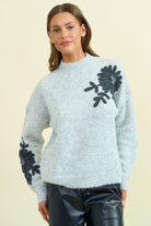Floral Appliqué Mock Neck Sweater-Sweaters-Krush Kandy, Women's Online Fashion Boutique Located in Phoenix, Arizona (Scottsdale Area)