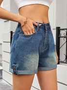 High Waist Rolled Hem Gradient Denim Shorts-Krush Kandy, Women's Online Fashion Boutique Located in Phoenix, Arizona (Scottsdale Area)