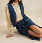 Open Front Vest and Buttoned Skirt Set-2 Piece Outfit Sets-Krush Kandy, Women's Online Fashion Boutique Located in Phoenix, Arizona (Scottsdale Area)