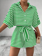 Tie Waist Half Button Striped Romper-Jumpsuits & Rompers-Krush Kandy, Women's Online Fashion Boutique Located in Phoenix, Arizona (Scottsdale Area)
