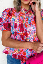 Floral Puff Sleeve Button-Up Top-Tops-Krush Kandy, Women's Online Fashion Boutique Located in Phoenix, Arizona (Scottsdale Area)