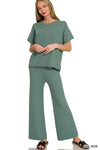 Relaxed Viscose R-Neck Top & Wide Leg Pants Set
