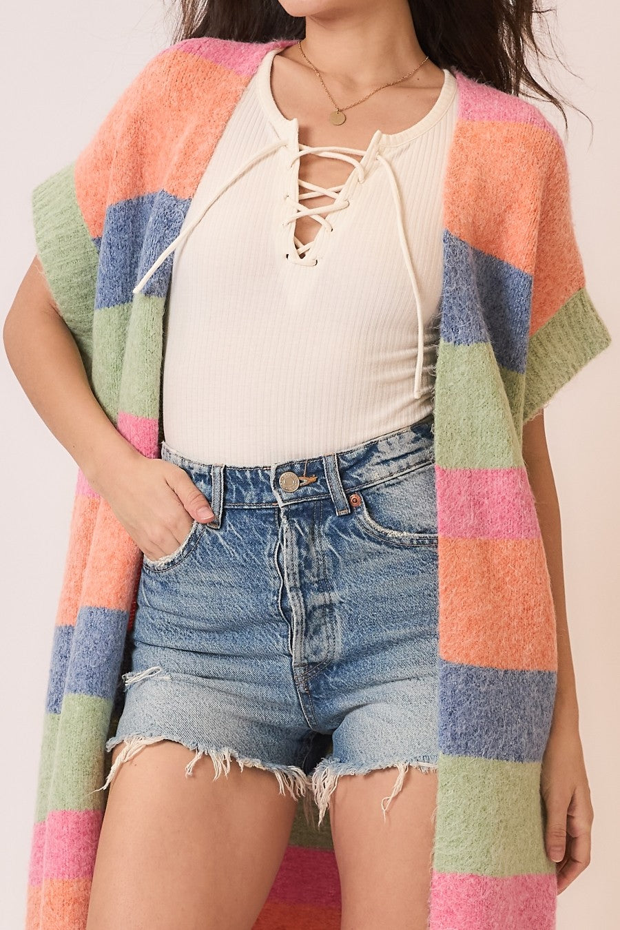 Color Block Sleeveless Knit Long Cardigan-Cardigans-Krush Kandy, Women's Online Fashion Boutique Located in Phoenix, Arizona (Scottsdale Area)