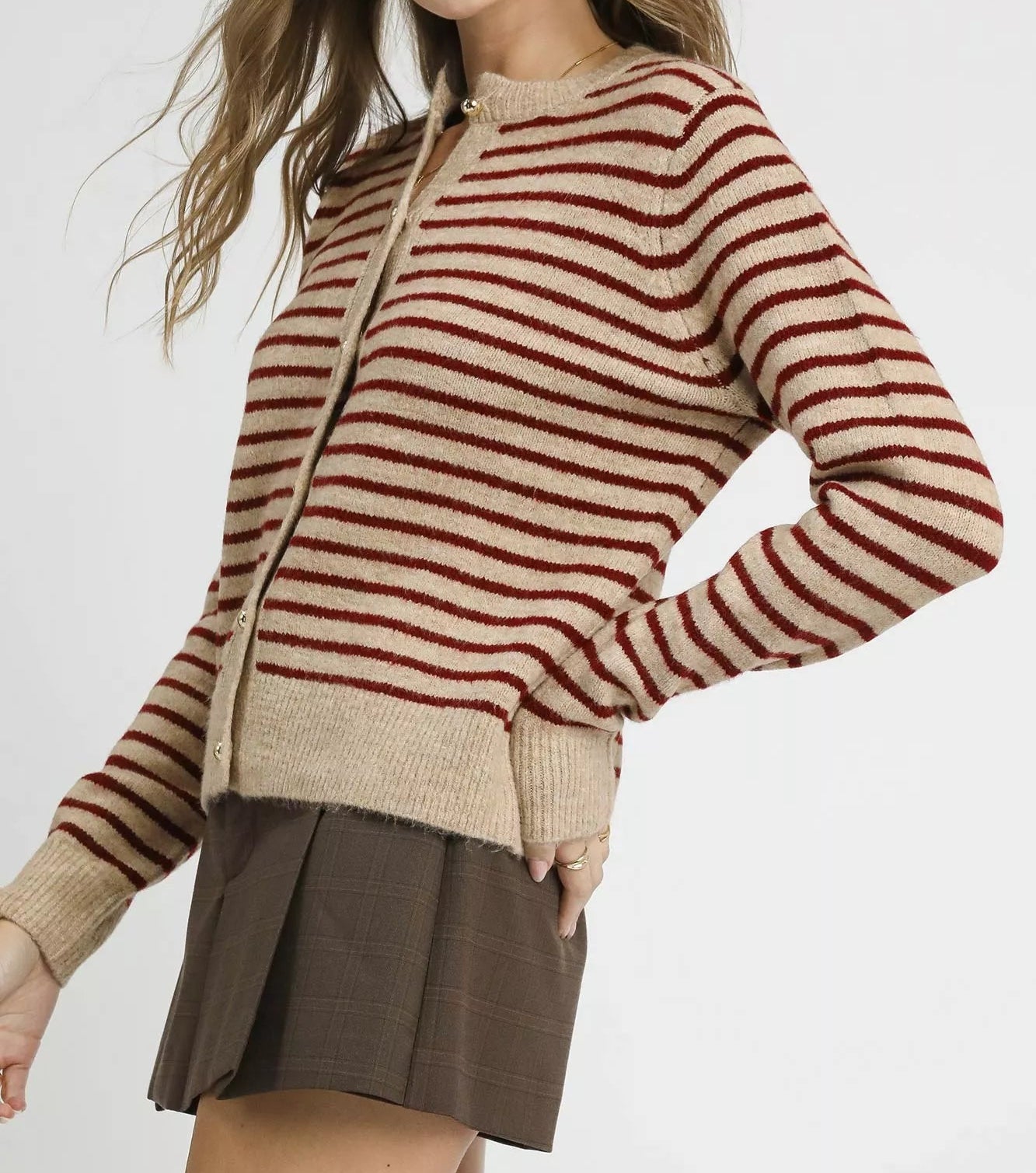 Umgee Striped Button-Up Knit Cardigan-Cardigans-Krush Kandy, Women's Online Fashion Boutique Located in Phoenix, Arizona (Scottsdale Area)